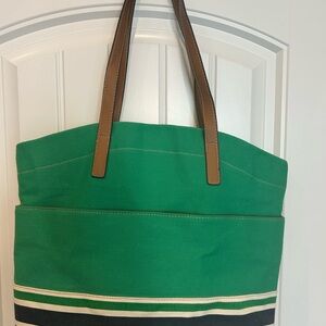 Green Canvas Tote Bag w/ Leather Accents